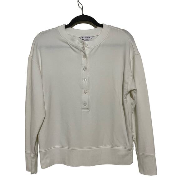 Athleta Balance White Henley Pullover Sweatshirt Crewneck Button Up Size XS - Picture 3 of 12